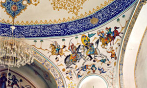 نقاشی به شیوۀ قهوه خانه ای در امامزاده ای در اصفهان که چندی پیش تخریب شده است